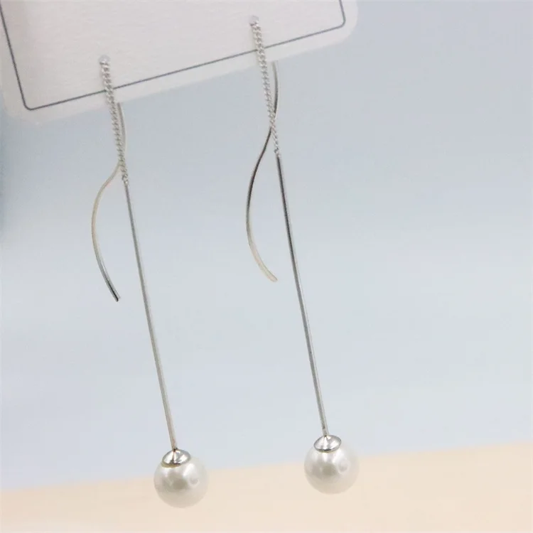 ZFSILVER Genuine 925 Sterling Silver Earrings Long Wave Shell Ball Pearl Ear Line Eardrop For Women Jewelry Drop Gift Girl Party