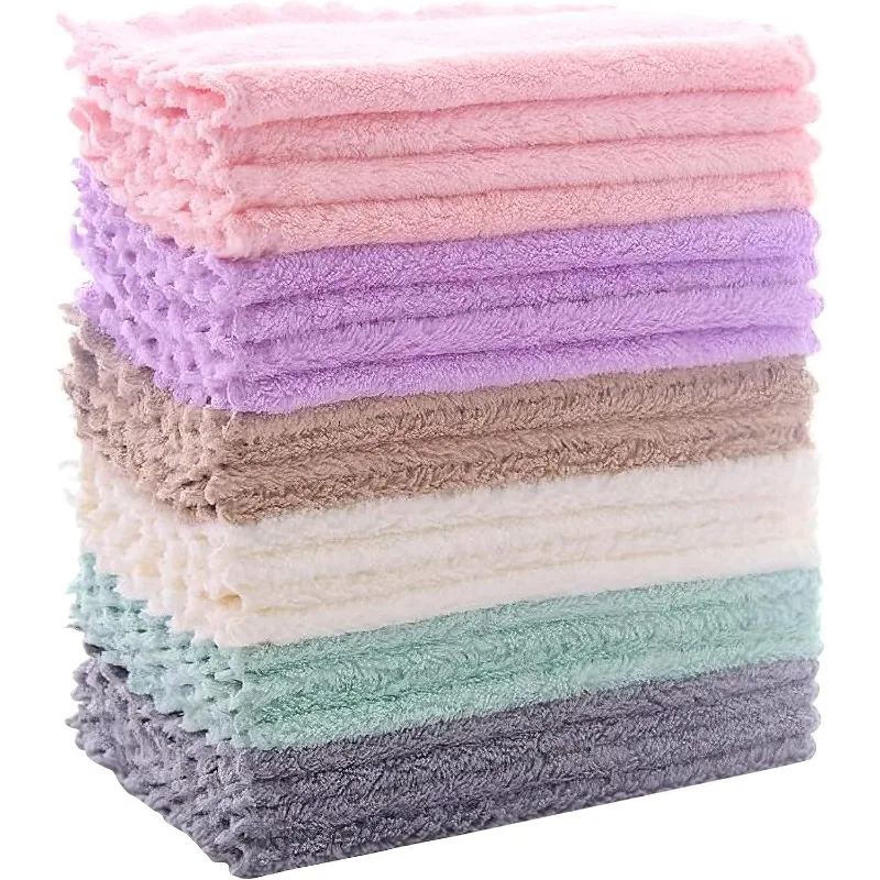 24 Pack Kitchen Dishcloths - Does Not Shed Fluff - Reusable Dish Towels, Dish cloths, Super Absorbent Coral Fleece Cleaning Cloths, Nonstick Oil Washable Fast Drying, 7 x 9 Inch (Multicolor)