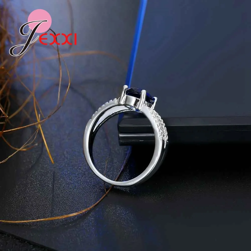 Big Promotion Women 925 Sterling Silver Rings With Blue Cubic Zirconia Setting White Rhinestone Bride Wedding Ring Jewelry