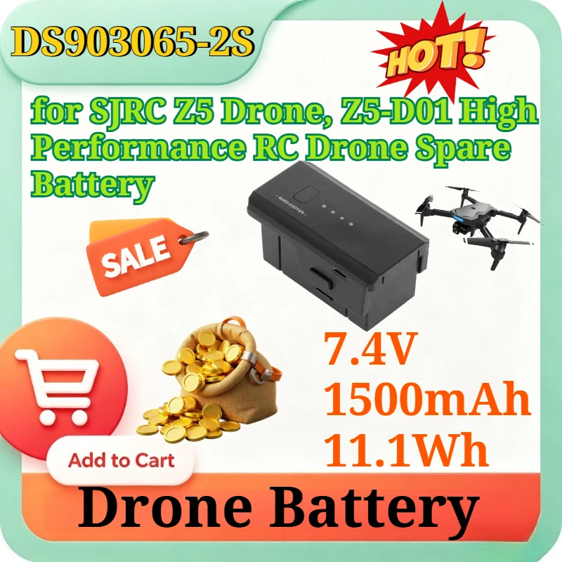 DS903065-2S 7.4V 1500mAh 11.1Wh Li-ion Battery Replacement for SJRC Z5 Drone, Z5-D01 High Performance RC Drone Spare Battery
