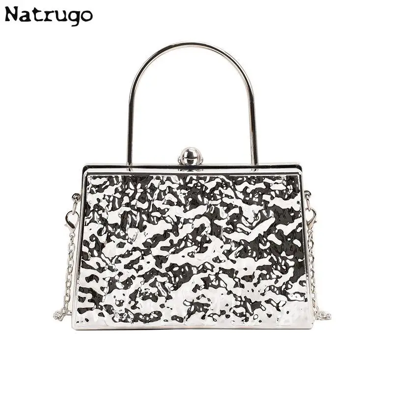 Acrylic Bag Women Silver Box Shape Shoulder Bag Women Chain Crossbody Bag Fashion Evening Bag