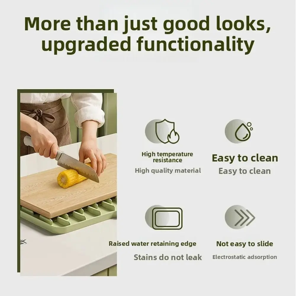Built-in Drain Design Silicone Sink Mat Non-Slip Tilted Design Dish Drying Tray Prevents Water Build Up Fast Drainage