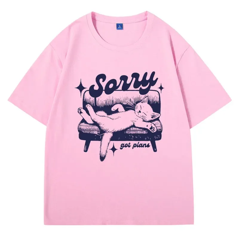 Sorry Got Plans Funny Cat Graphic T Shirts Men Women Summer Fashion Casual Oversized T-shurt Short Sleeve Y2k Unisex Tee Shirt