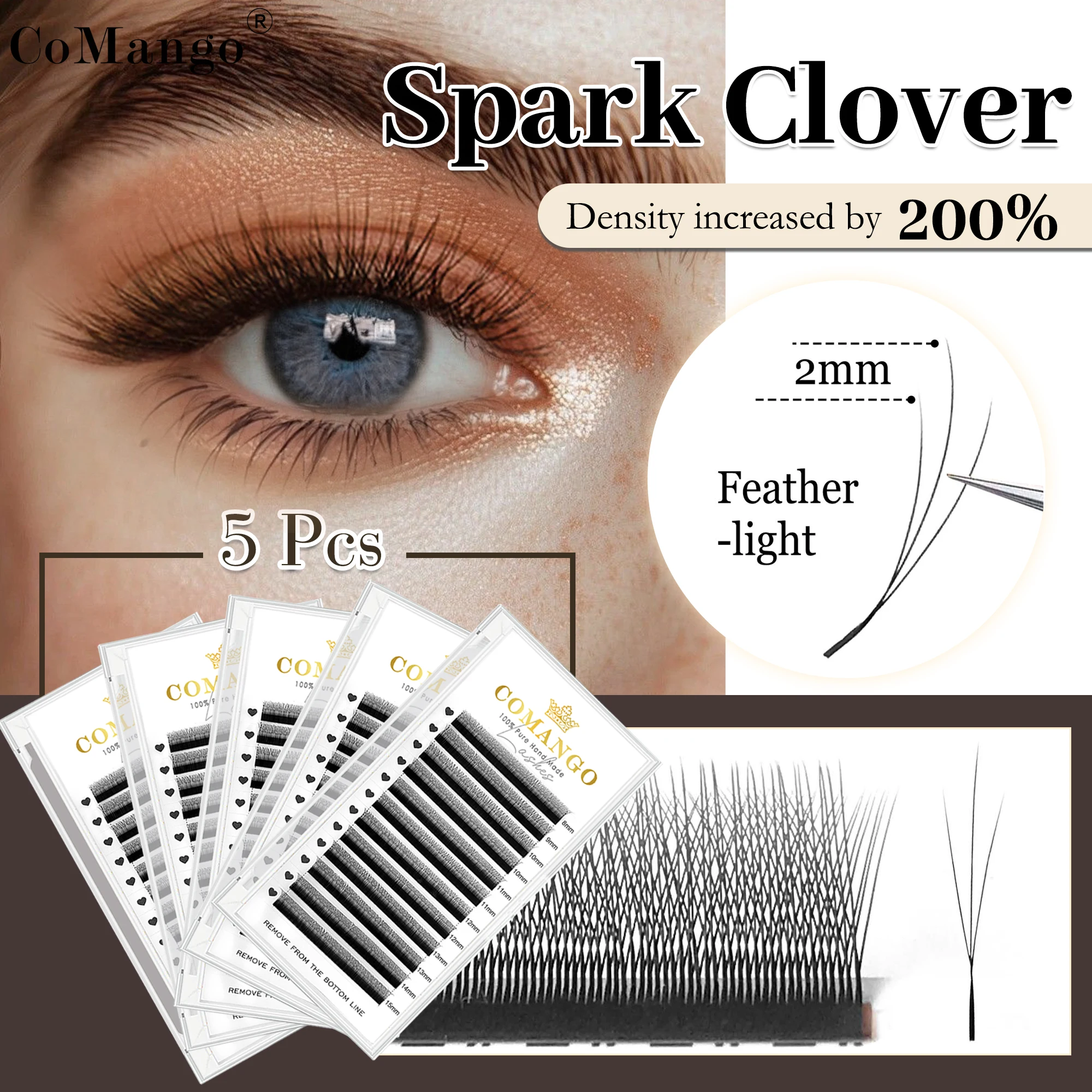 CoMango 5pcs Narrow 3D Super Soft 12Rows/Trays Eyelashes Extensions 3D W Shaped Spark Clover False Eyelashes Cosmetics