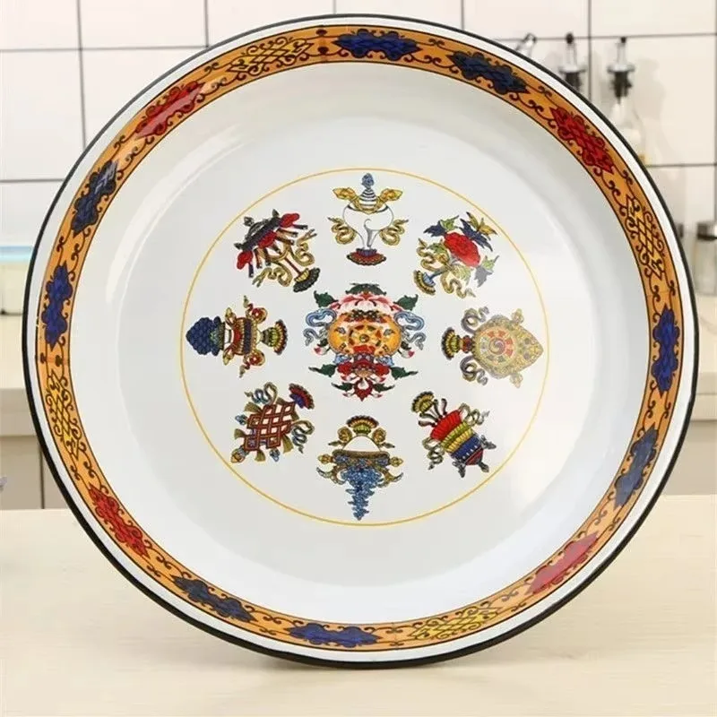 40cm Thickened Enamel Tea Plates Saute Spicy Chicken Iron Porcelain Plates Soup Plate Fish Plates Fruit Flower Bowls Salad Bowl