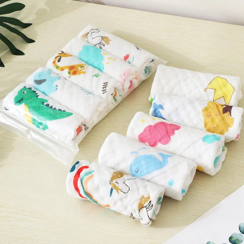 5pcs/lot Muslin 6 Layers Cotton Soft Baby Towels Baby Face Saliva Washcloth Wipe Handkerchief Bathing Feeding Burp Cloth