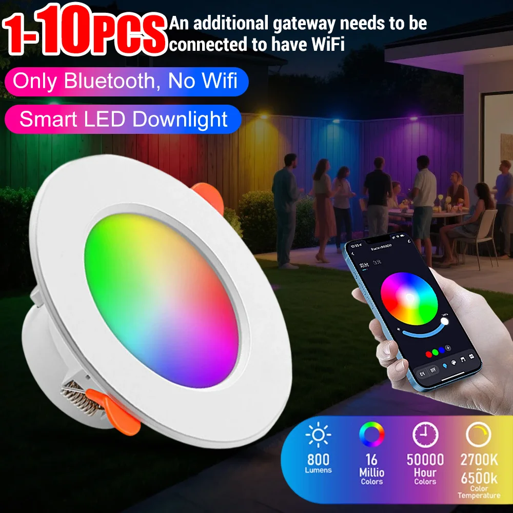 1-10pcs RGB LED Bulb Tuya Dimmable Downlight Spotlight Bluetooth-Compatible Lamp 10/15W APP Control GB+CW+WW Smart Lamp