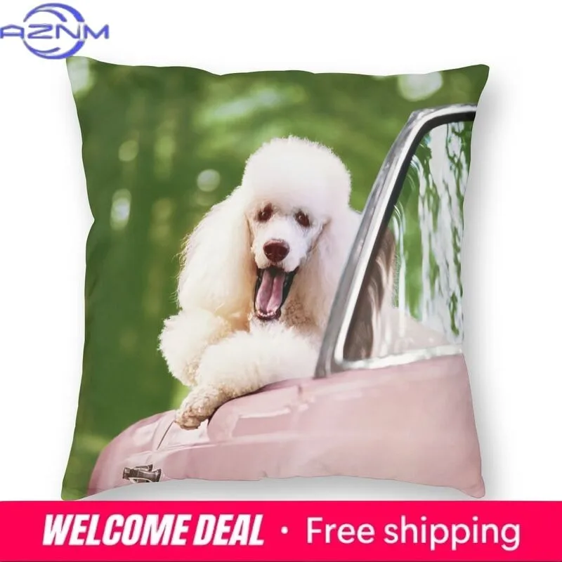 Pink Convertible Pillowcase White Poodle Home Decor Dog Lover Sofa Cushion Cover Living Room  Bedroom
