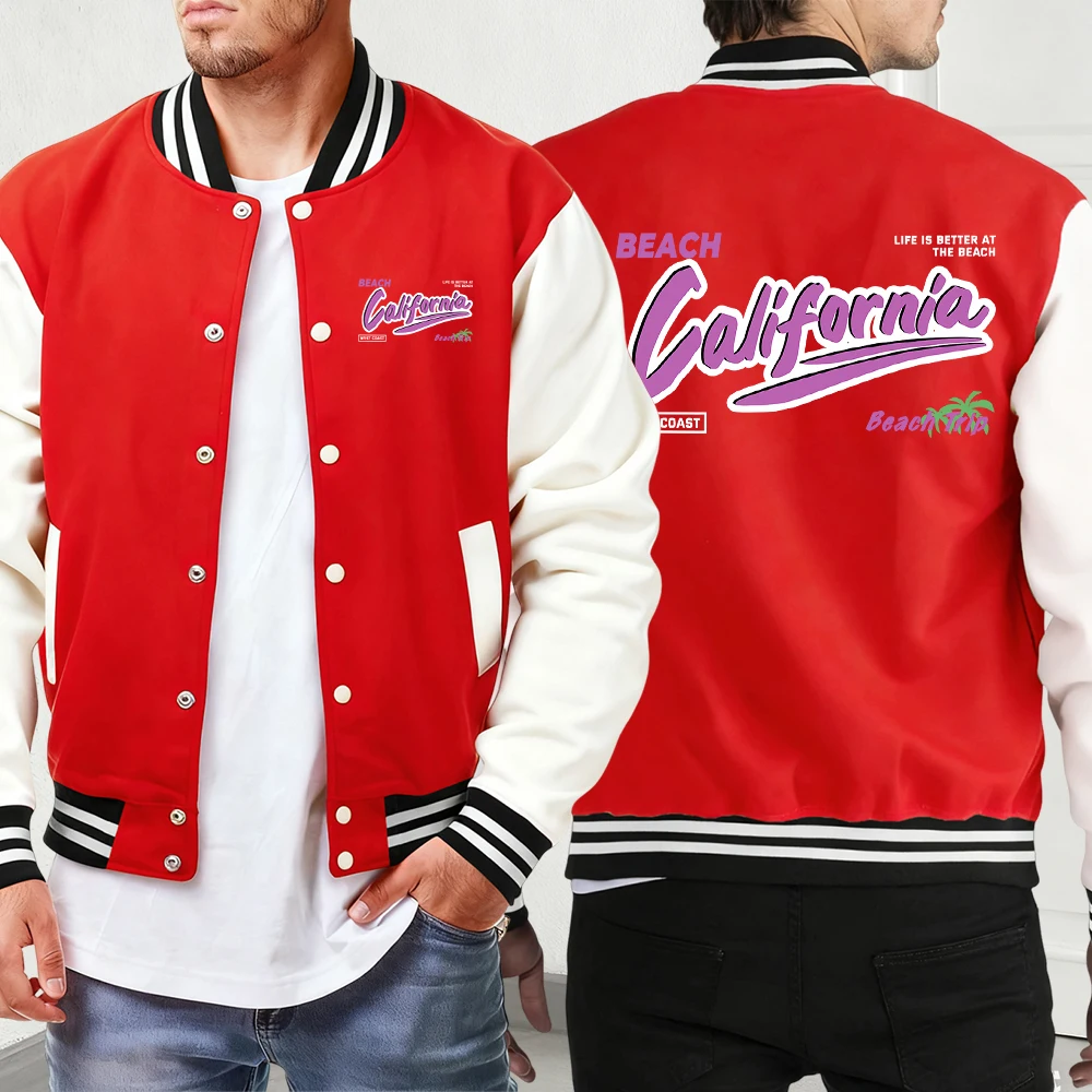 

Калифорния Weat Coast Beach Trip Prints Бейсбольная форма Мужские повседневные винтажные куртки Спортивная карманная мужская одежда Свободная уличная жилетка