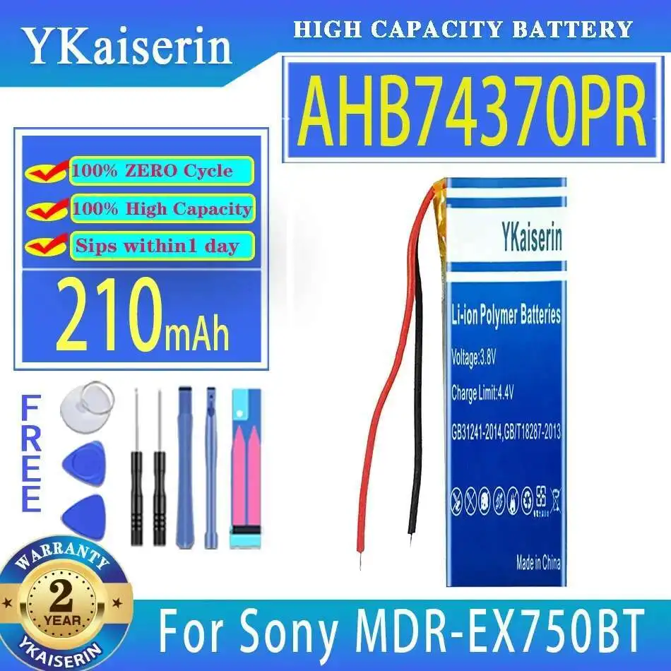 

210mAh Long-Lasting Performance For Sony Mdr-EX750BT WI-C600N Accumulator 2-Wire AHB74370PR Stable Headphone Battery