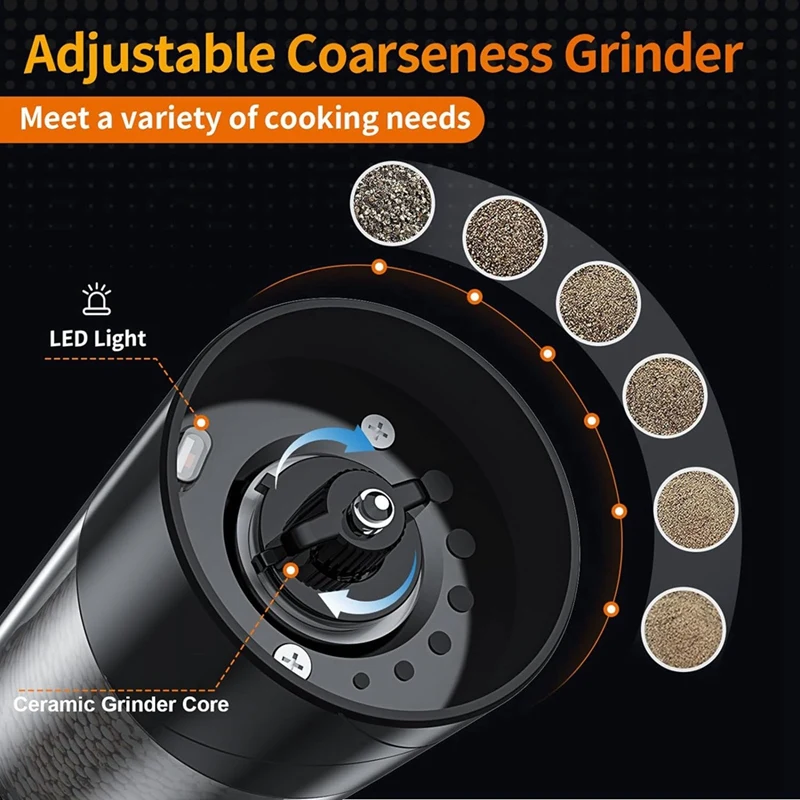 Electric Automatic Mill Pepper And Salt Grinder With LED Light Adjustable Coarseness Spice Grinder Cooking Tool