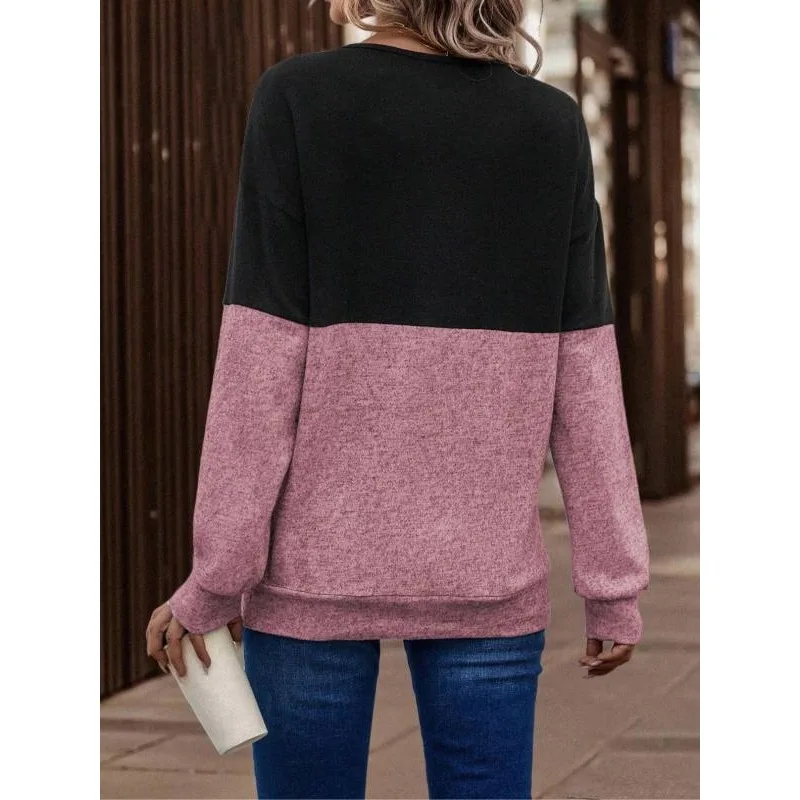 Plus Size 1XL-5XL New Women’s Fashion Asymmetrical Neck Fashionable and Minimalist Colorblock Cross Front Drop Shoulder Top image 6