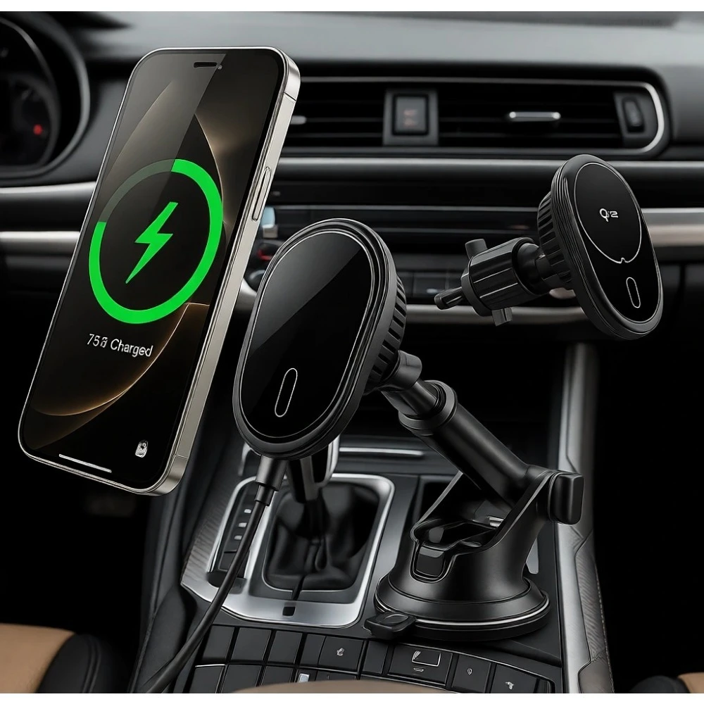 

15W Magnetic Wireless Car Charger with Dual Cooling Tech Dash Windshield Vent Mount 30W Adapter
