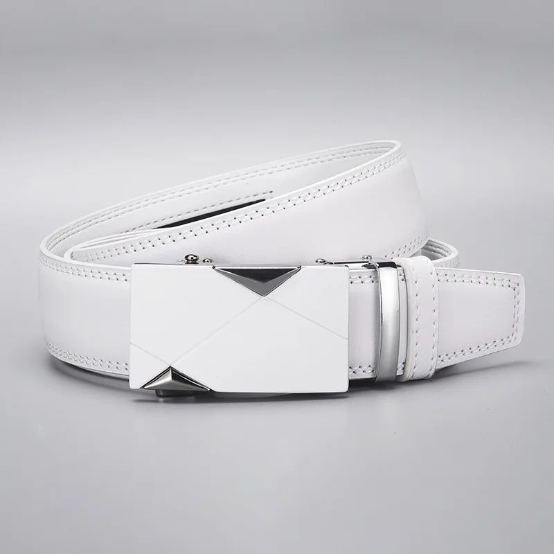 Man Belt Customized Men's White PU Leather Casual Automatic Buckle Belt Versatile Business Pants Belt Accessory High-End Feel
