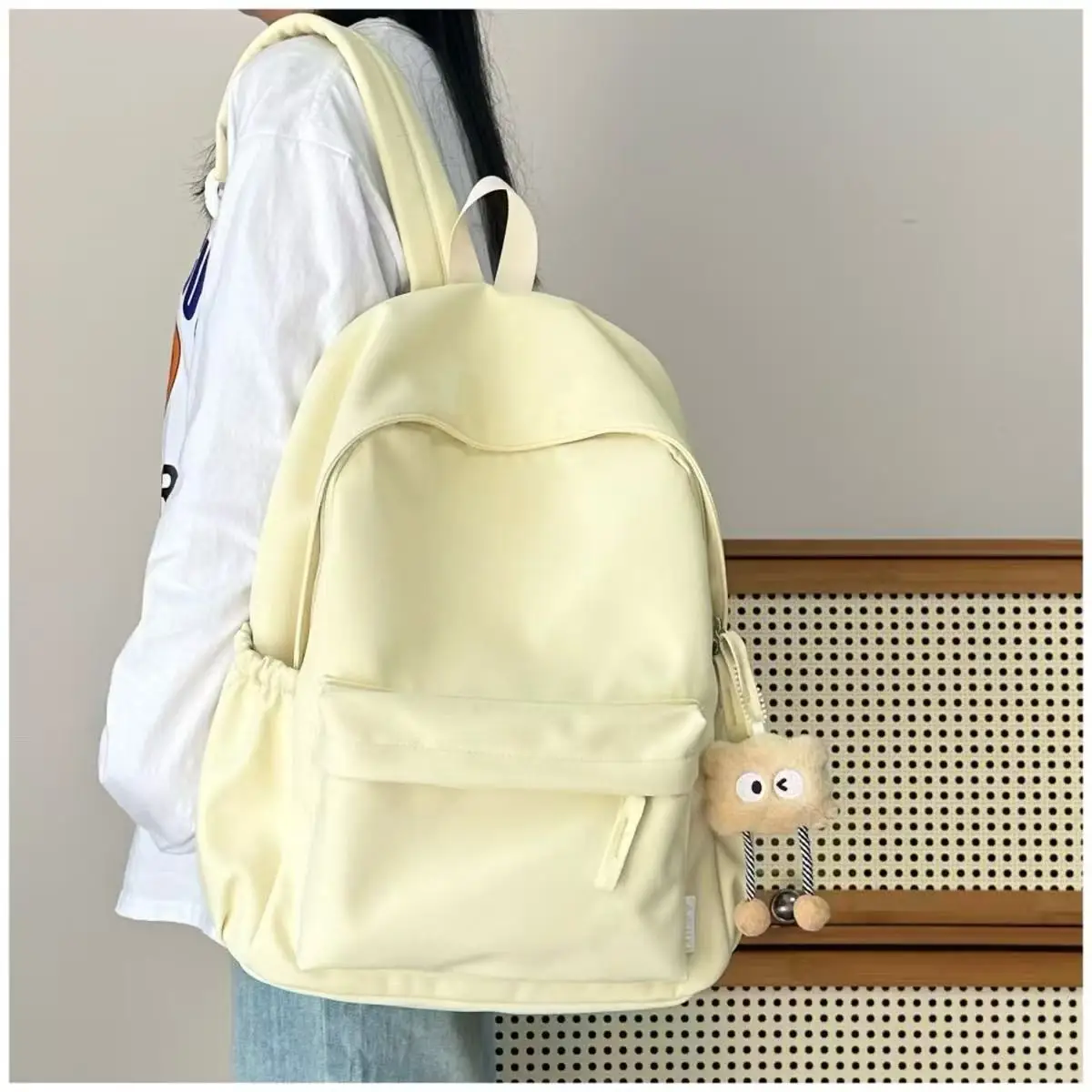 High Looks, Simple, Versatile, Solid Color College Backpack, Female Ins, High School Backpack