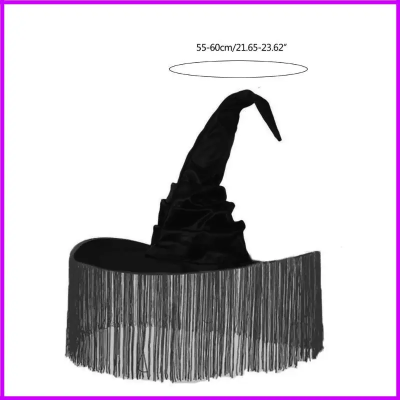 قبعة ساحرة سوداء للنساء البالغات للهالوين قبعة ساحرة سوداء واسعة الحواف للحفلات #6