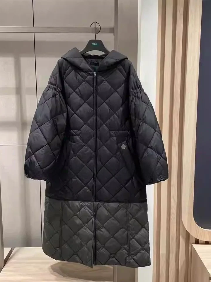 

BENETTON Long down Jacket Women's Commuter Casual Style Geese down Filled City Leisure Warm Zipper Closure Diamond Pattern