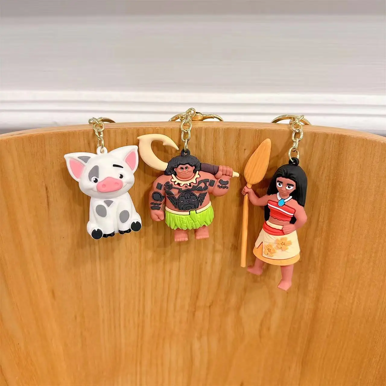 Disney Moana Toys Keychain Anime Figure Pendant Keychain Sweet Pink Angel Keychains Women Car Keyring Girl Birthday Gift