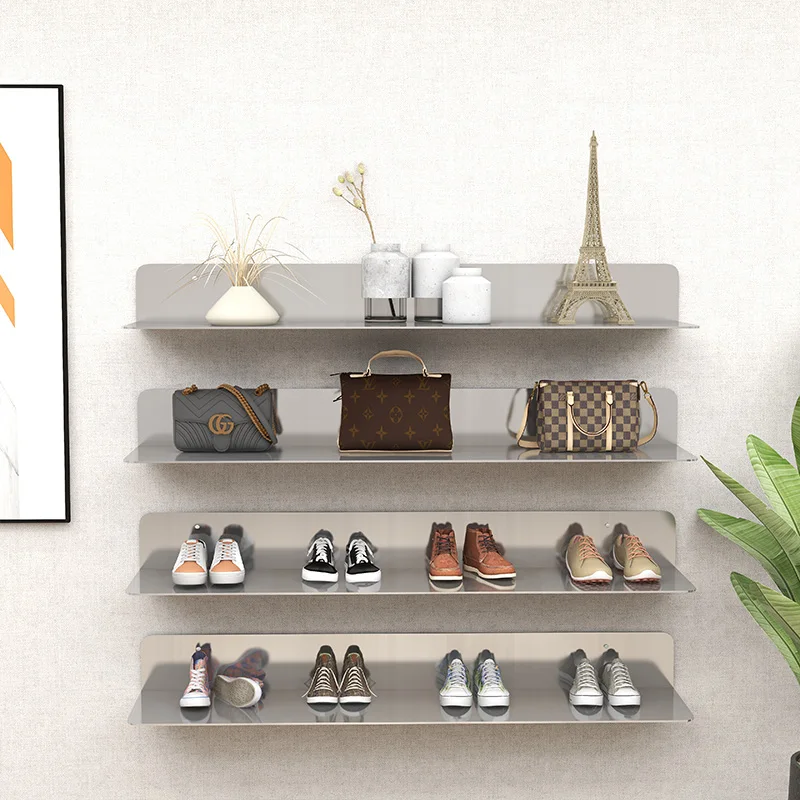 Stainless steel wall hanging baffle clothing display stand living room bedroom wall storage shoe rack bookshelf word laminate