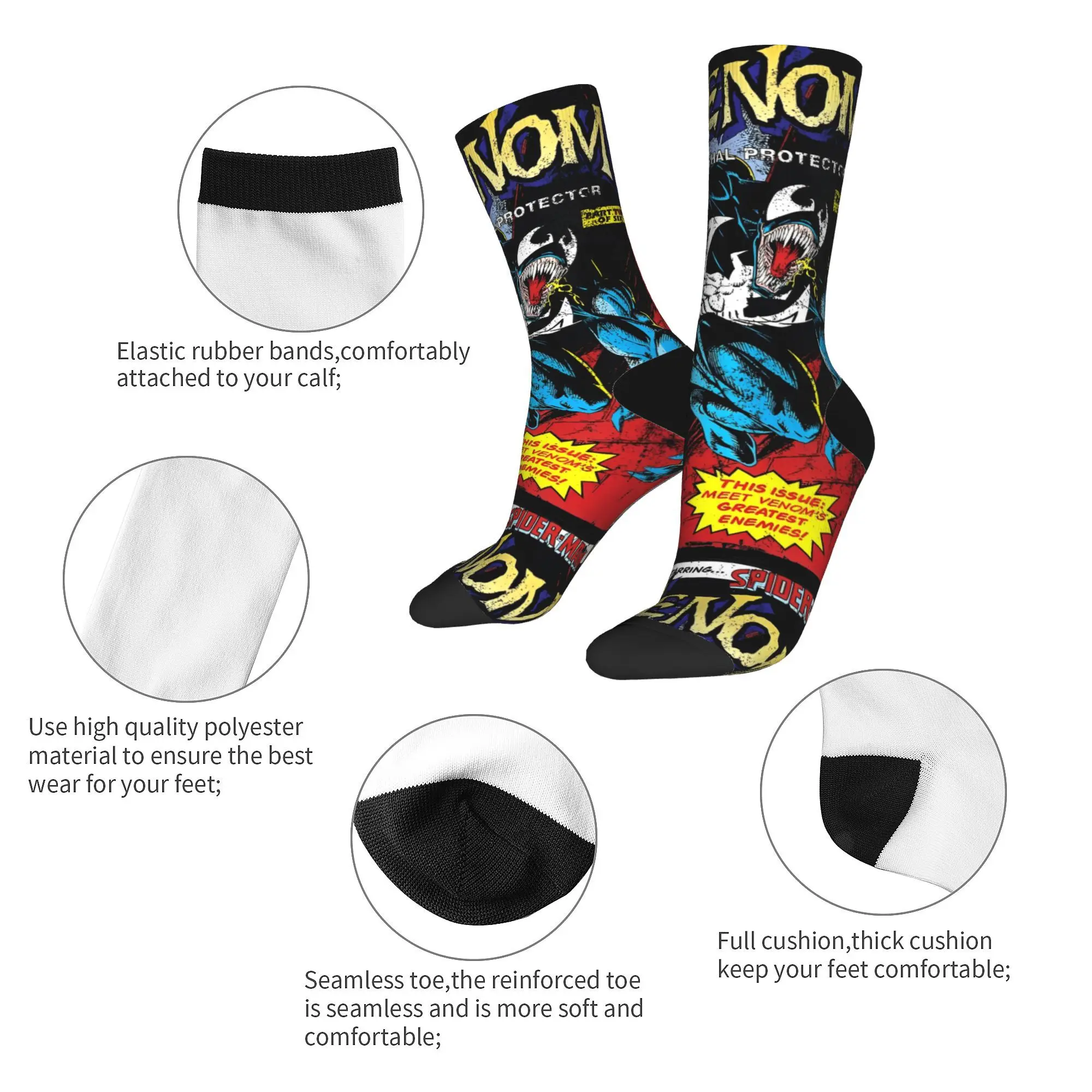 Venom Lethal Protector Retro Comic Socks Men Women Casual  Socks Harajuku Spring Autumn Winter Middle Tube Stockings Gifts