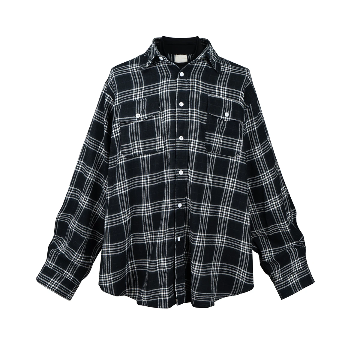 Fake Two Pieces White Black Patchwork Plaid Fall Shirt for Men Long Sleeve Baggy Casual Blouses Y2k Vintage Color Match Clothes