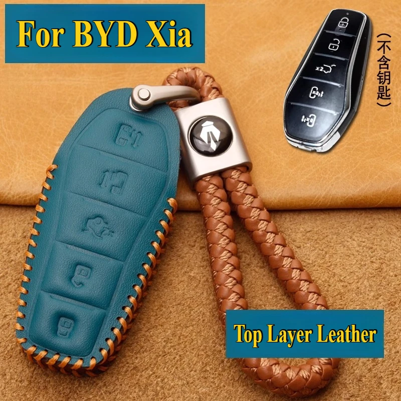 

For BYD Xia DM-i 2025 MPV Key Case Cover Genuine Leather High-Grade Remote Key Protective Shell Bag Keychains Car Accessories