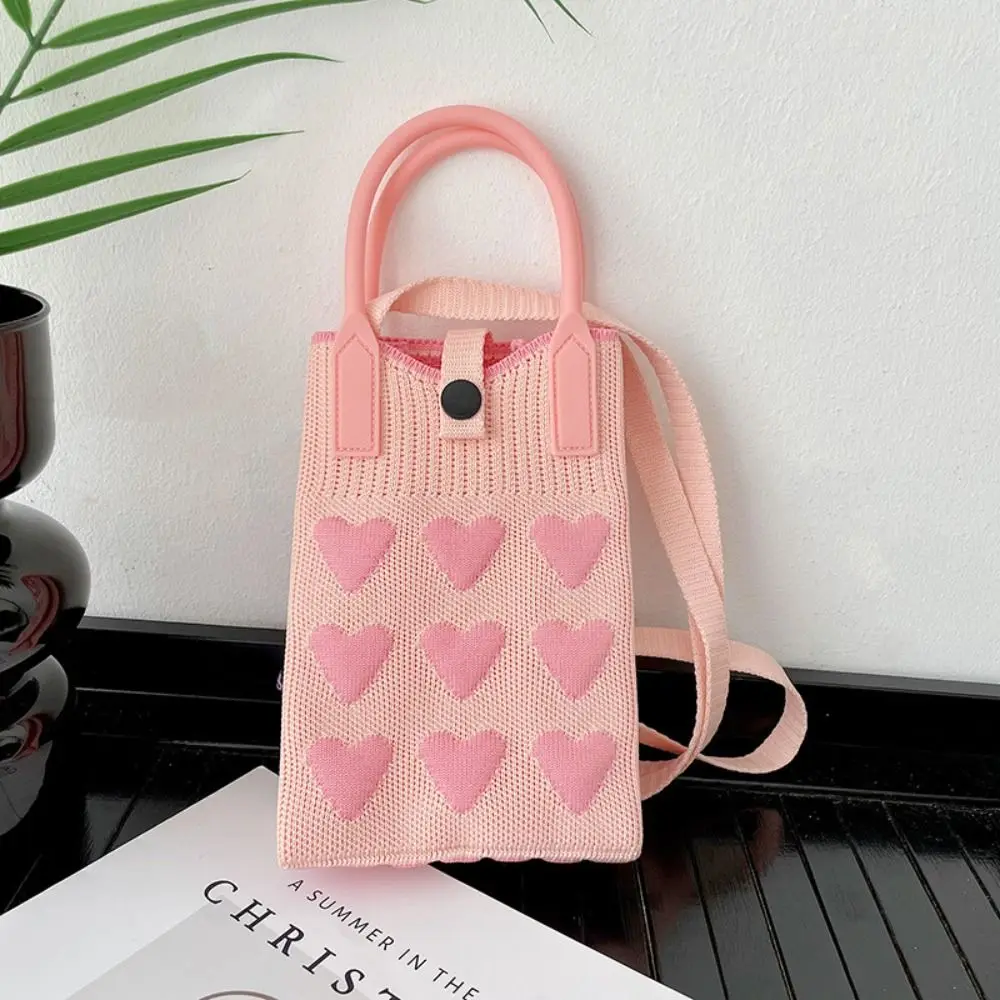 Reusable Sweet Love Knit Handbag Mini Knit Knot Wrist Bag High-capacity Phone Bag Girl