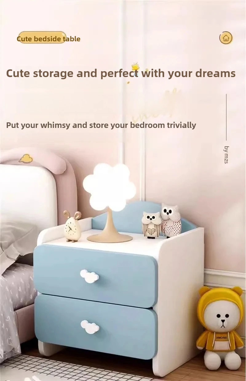 Modern Nightstand with Double Drawers Cute Kid's Bedside Table Multi-Functional White Cabinet for Girls' Bedrooms