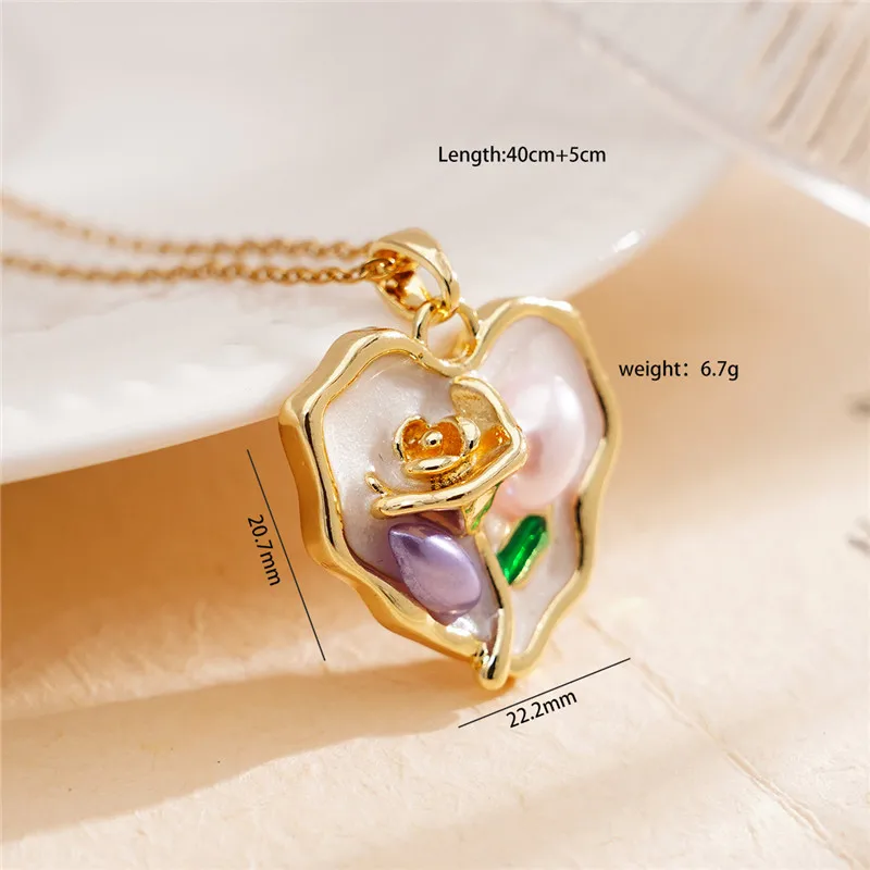 High Grade Rose Preal Zircon Pendant Necklace Stainless Steel Chains Flower Enamel Choker Jewelry Gift For Women Girls