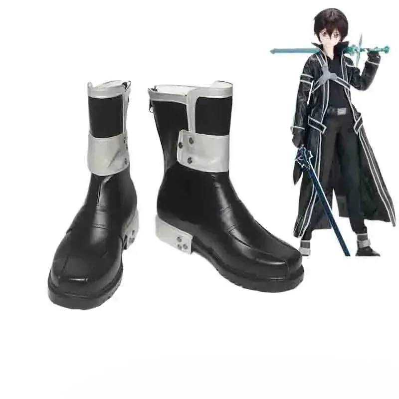 RealCos Anime Cosplay Sword Art Online Kirito Buty Cosplay Czarne Skórzane PU Buty na Halloween Akcesoria do Kostiumu