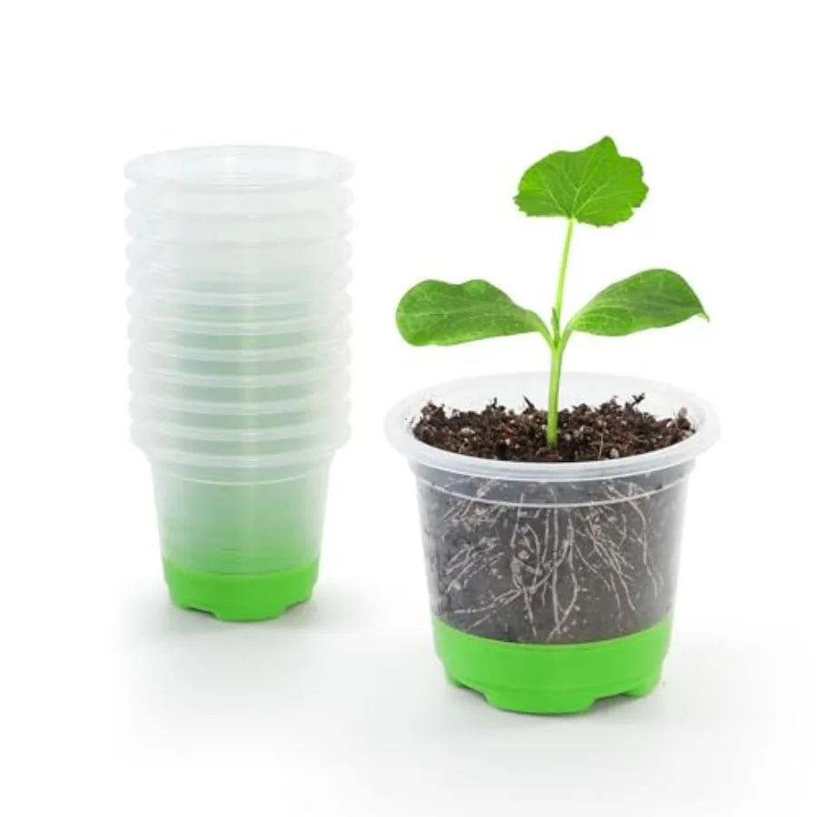 

12 Packs 4 inch Reuseable Clear Nursery Pots with Silicone Base for Easy Transplanting Seedling Seed Starter Pots with Durable