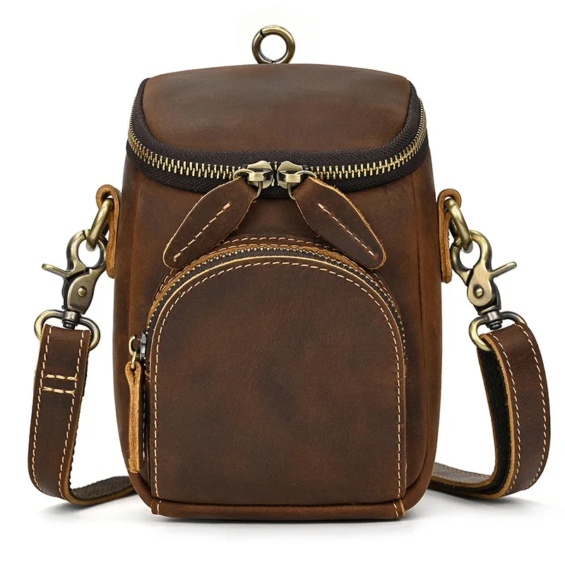 Vintage Men's Genuine Leather Shoulder Bag Brown Waist Pack Outdoor Multi-purpose Top Layer Cowhide Belt Pouch