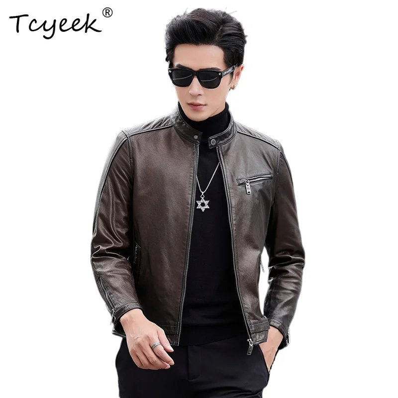 

Tcyeek Natural Real Leather Jacket Man Autumn Clothes Top Layer Cowhide Coat Motocycle & Biker Men Coats Chic Blouson Cuir Homme