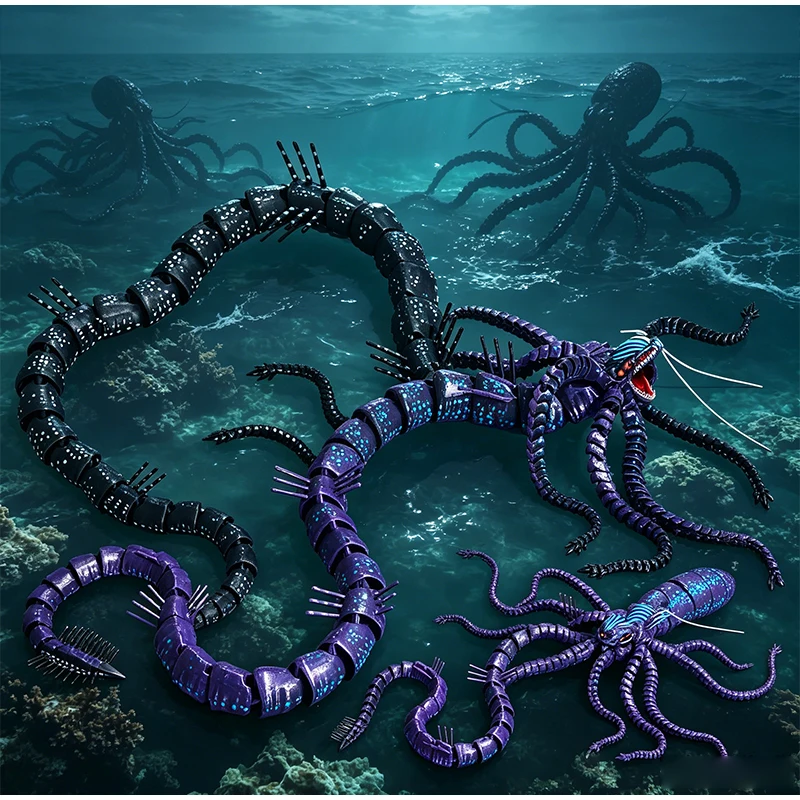 3D Printed Deep-sea Giant Sea Monster Statue Tentacle Dragon Tail Desktop Decor Movable Joints Can Pose Ancient Biological Toys