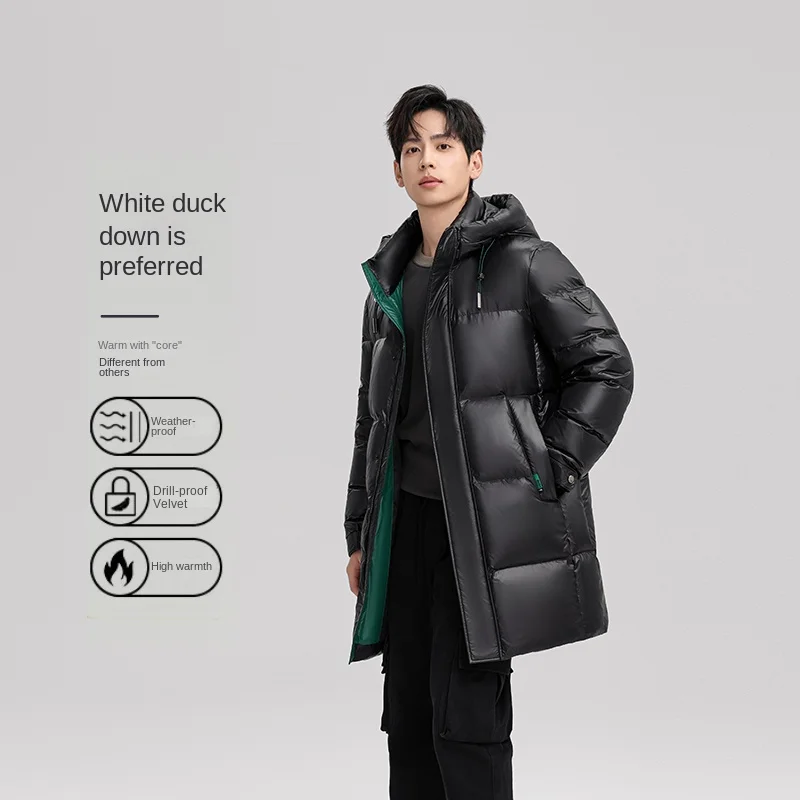 

YEAE Black Gold Derivatives Long Down Jacket White Duck Down Male Padding 90 Winter Down Jacket for Men Male Coat Men's Clothing