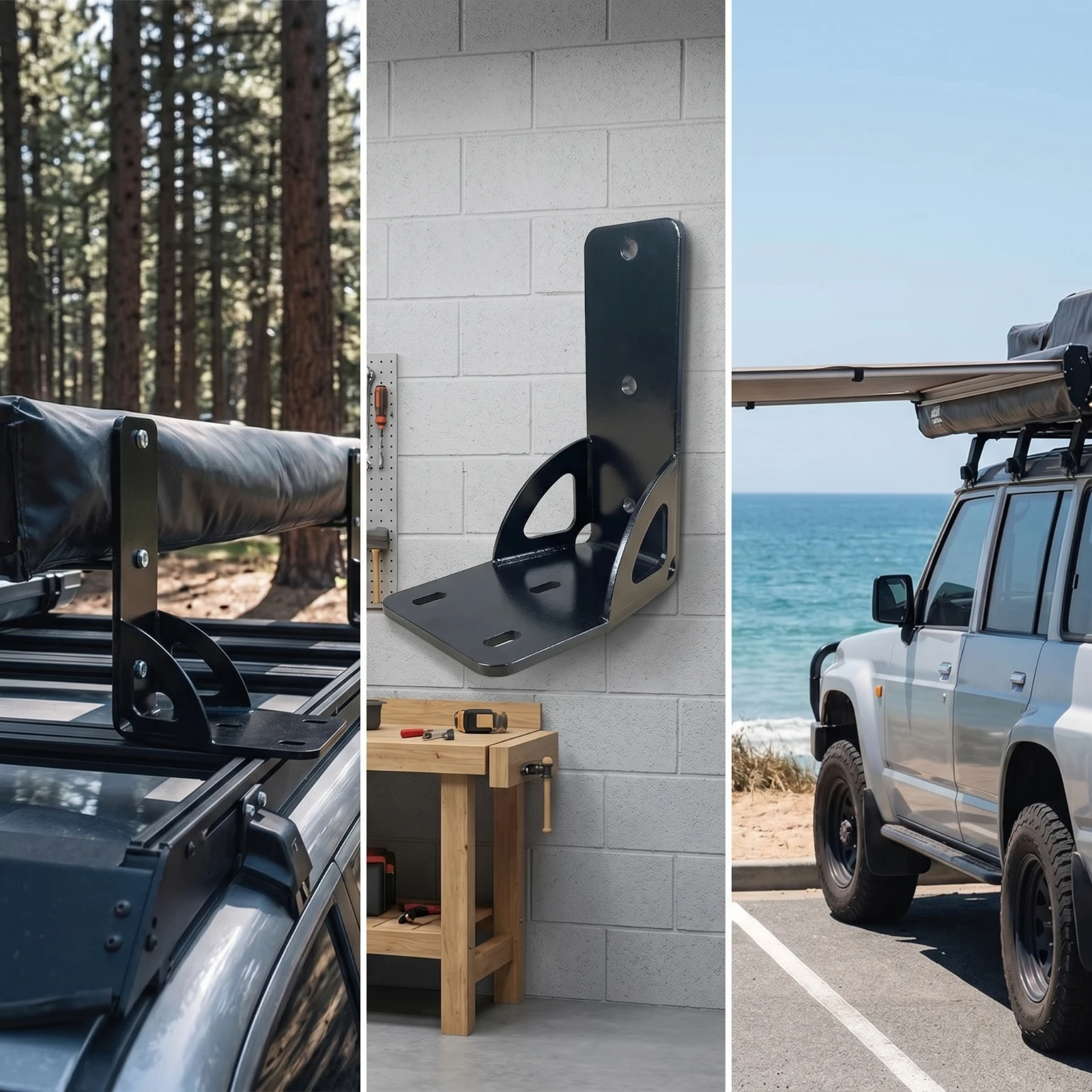 Roof Rack Awning Brackets Reinforced Brackets with Mounting Holes Awning Mounting Bracket Black Hardware Strong for Overlanders