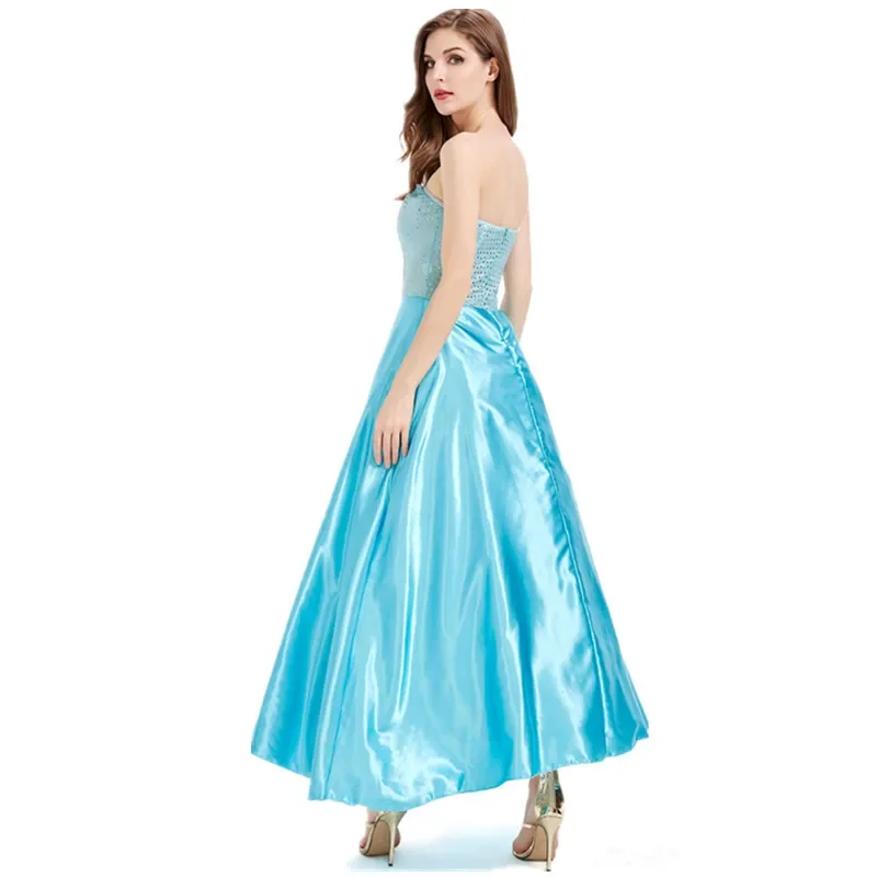 princesa cuento hadas para mujer, Top tubo azul claro, vestido largo con capa Sexy, Cosplay Halloween