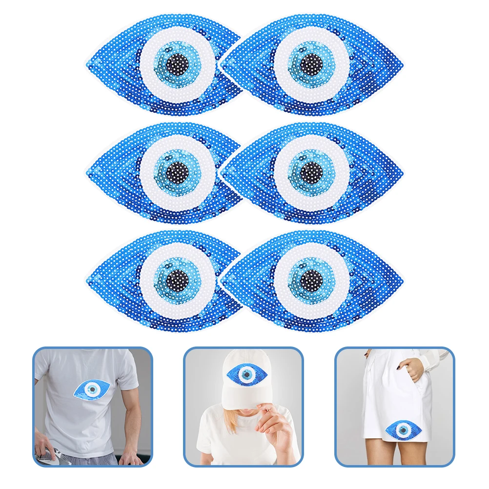 

6pcs Eye Embroidered Sequin Patch PP Designer Iron on Sewing Repair Clothes Accessories Durable Small DIY Craft Elastic B