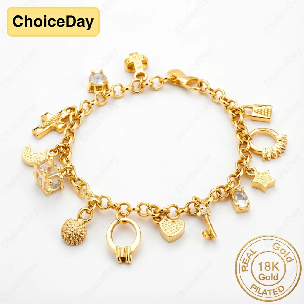 18K Gold Plated Exquisite Moon/Cross/Zircon Bracelet Women's Fashion Gift Party Jewelry Accessories