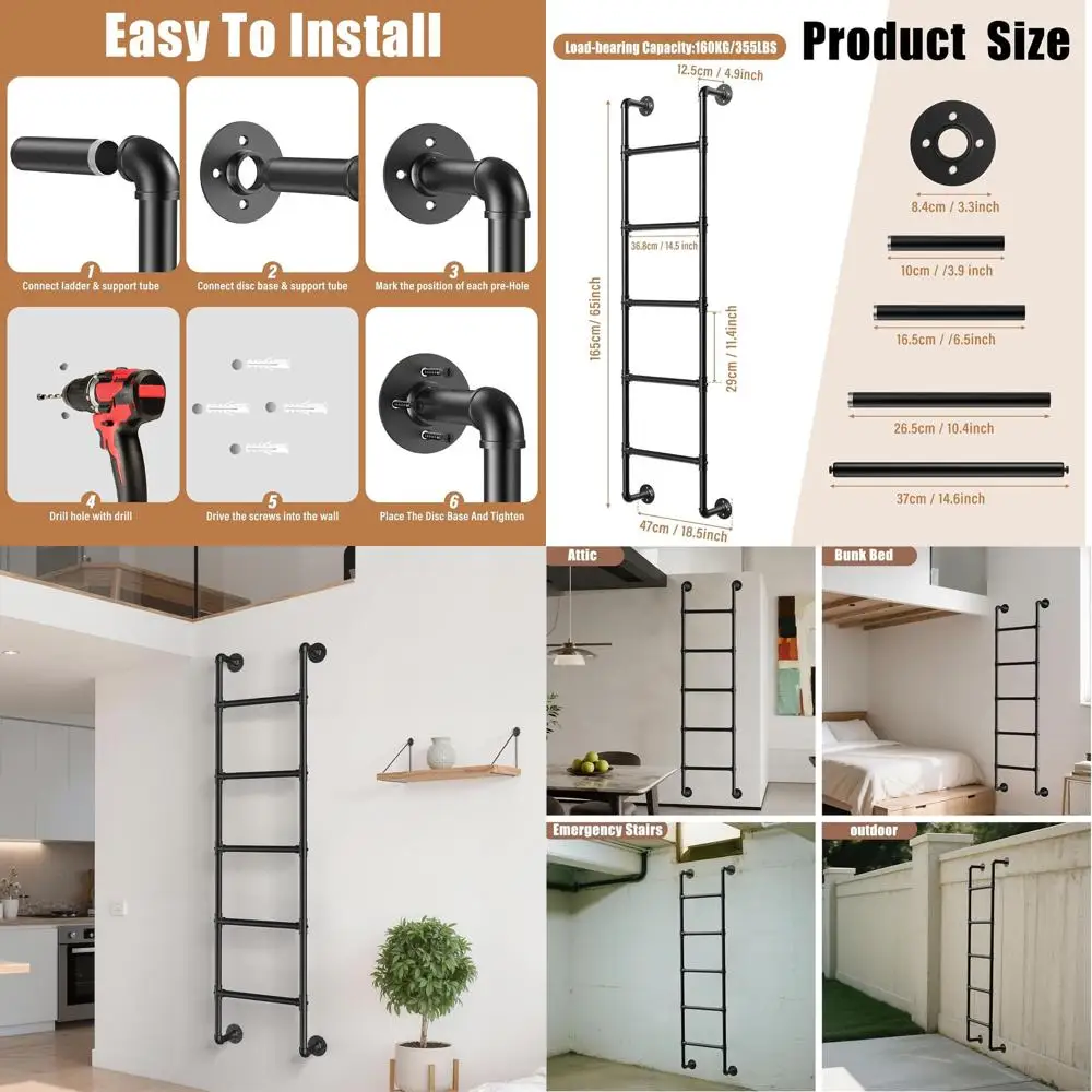 

Сверхмощная металлическая стремянка длиной 5,4 фута для двухъярусных кроватей, дома, подвала и аварийной съемки, поддерживает 330 фунтов