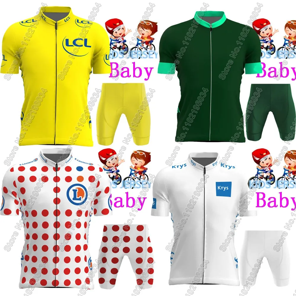 France Tour Leader 2024 Cycling Jersey Set Green Yellow Polka Dot Boys Girls Clothing Road Bike Shirts Suit Bicycle Pants MTB