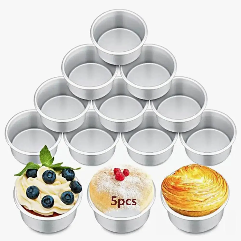 

5Pcs Mini Aluminum Alloy Nonstick Cupcakes Cup Small Tin Round Shape Eggs Tart Moulds Nonstick Surface Cake Mold Pan Cake Making