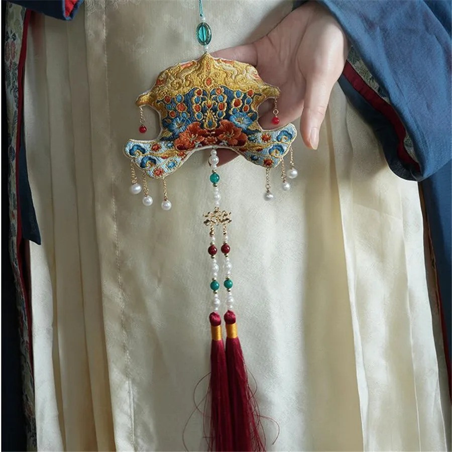 Lotus Wallet Forbidden Steps Waist Pendant Embroidery Hanging Ornament Ancient Dragon Phoenix Crown Accessories for Women