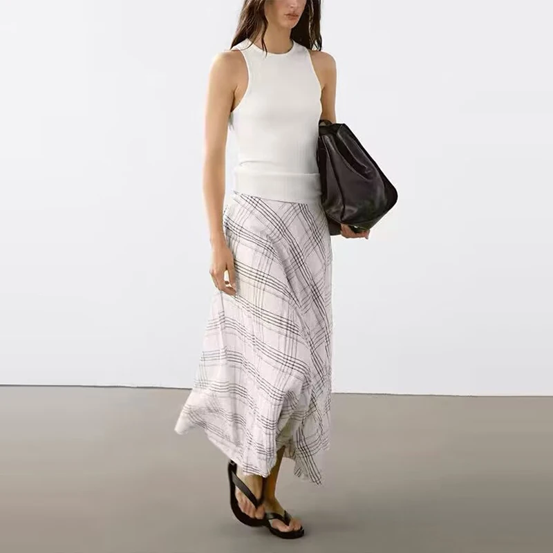 Romantic Gentle Pattern Midi f Skirt High Waist A-Line Polyester Fiber Commuter Sle Loose Fit Summer New Arrival Women's...