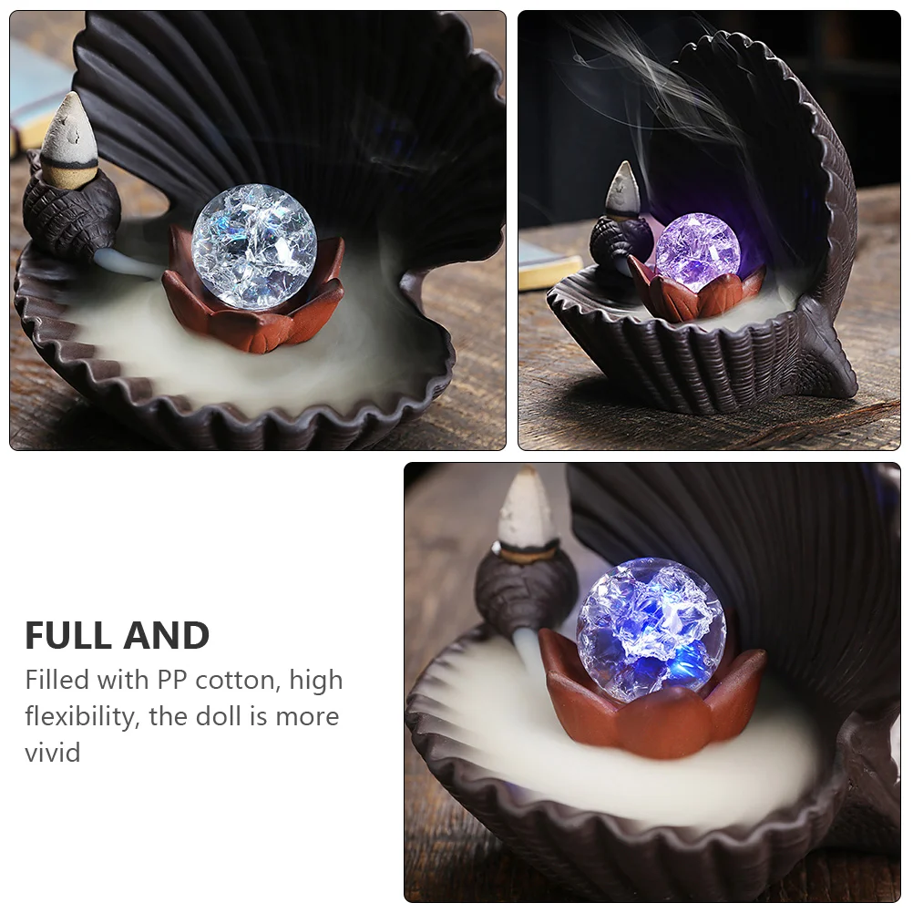 

Backflow Incense Burner Creative Purple Clay Aromatherapy Furnace Led Lighting Desktop Decor Home Use Shell Shaped Censer Holder