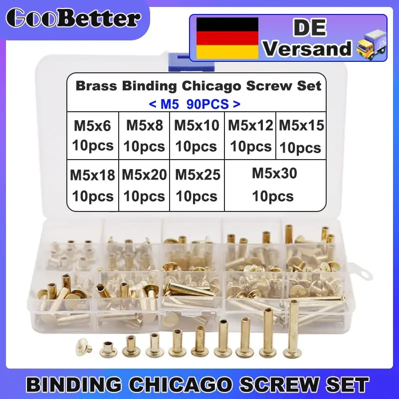 

90Pcs Binding Chicago Screw Set M5 Nail Stud Rivets For Photo Album DIY Leather Craft Studs Belt Wallet Screws Fasteners 9 Sizes