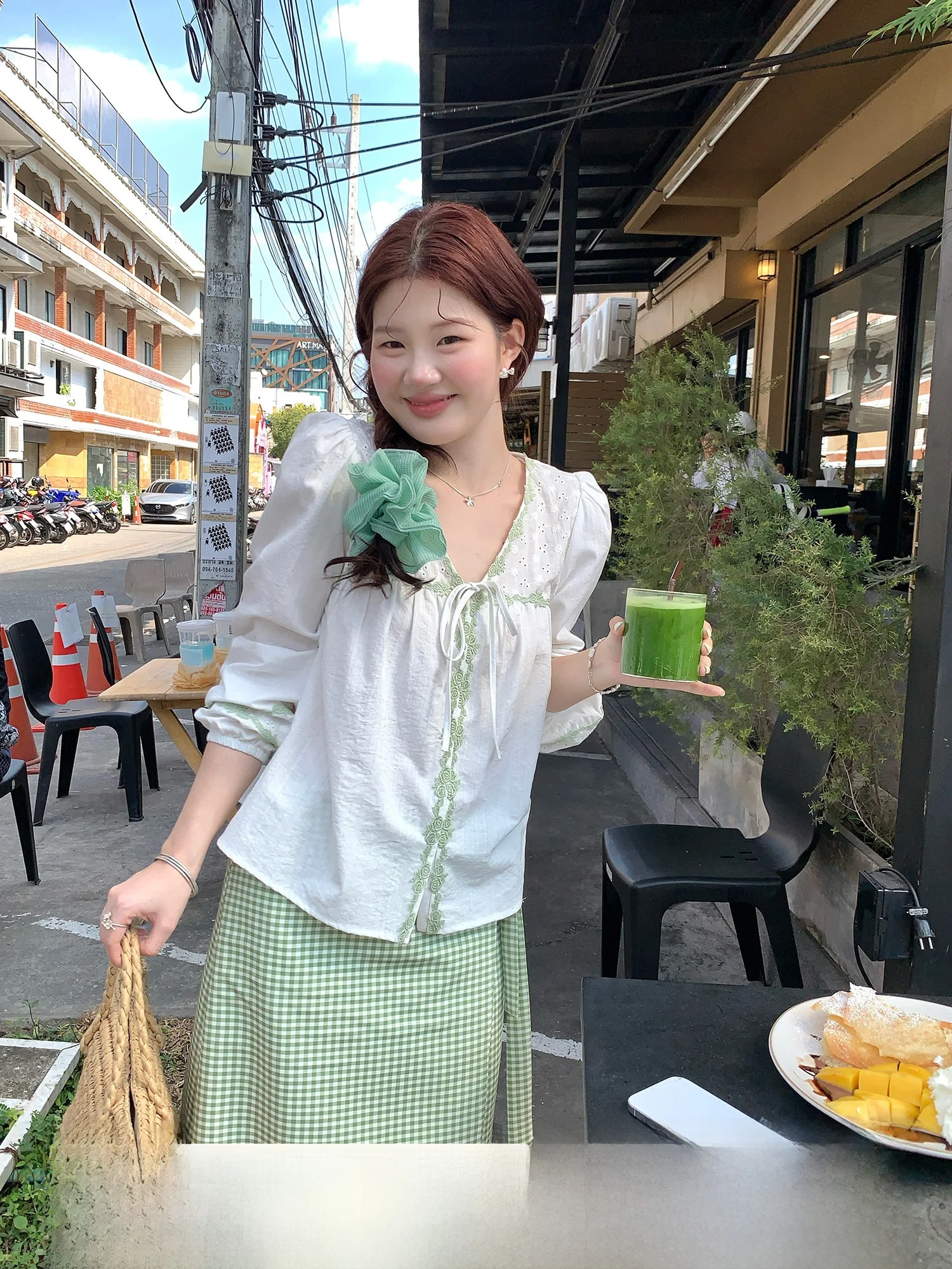 

Korean Sle V-Ne Belted Long Sve irt Women Thin Gentle Spring Summer Vaion Top Cotton Lyocell Nylon Blend
