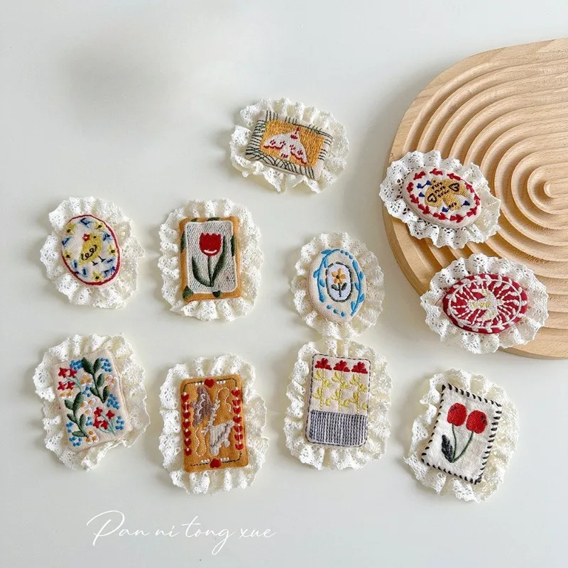 20pcs/Lot Restro Lace Embroidery Brooch Ethnic Hairdresser Craft Diy Gift Cherry Rose Mori Girl Flower Bird Sewing Accessories