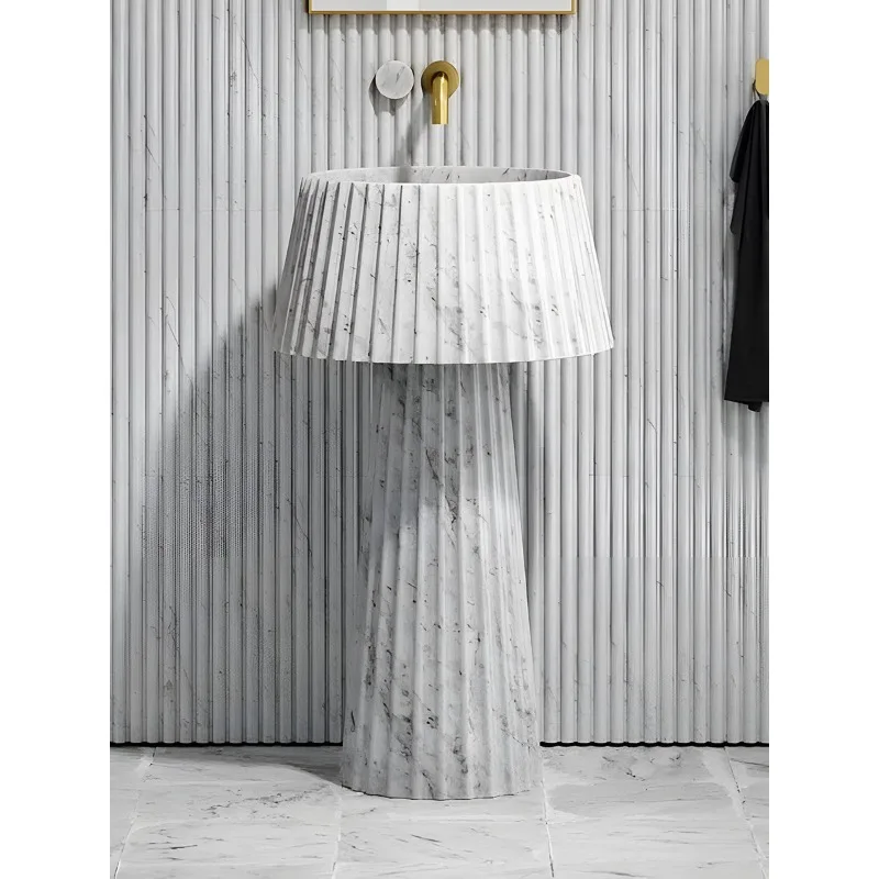 Nordic floor-to-ceiling natural marble column basin wash basin Customized villa simple design Creative outdoor washbasin