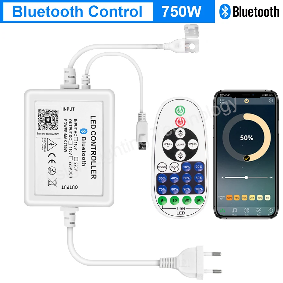 220V COB Strip Light Controller Dimmable Remote/Bluetooth/Tuya Smart WiFi Control  for 2 Pin 2835 Single Color LED COB Strip